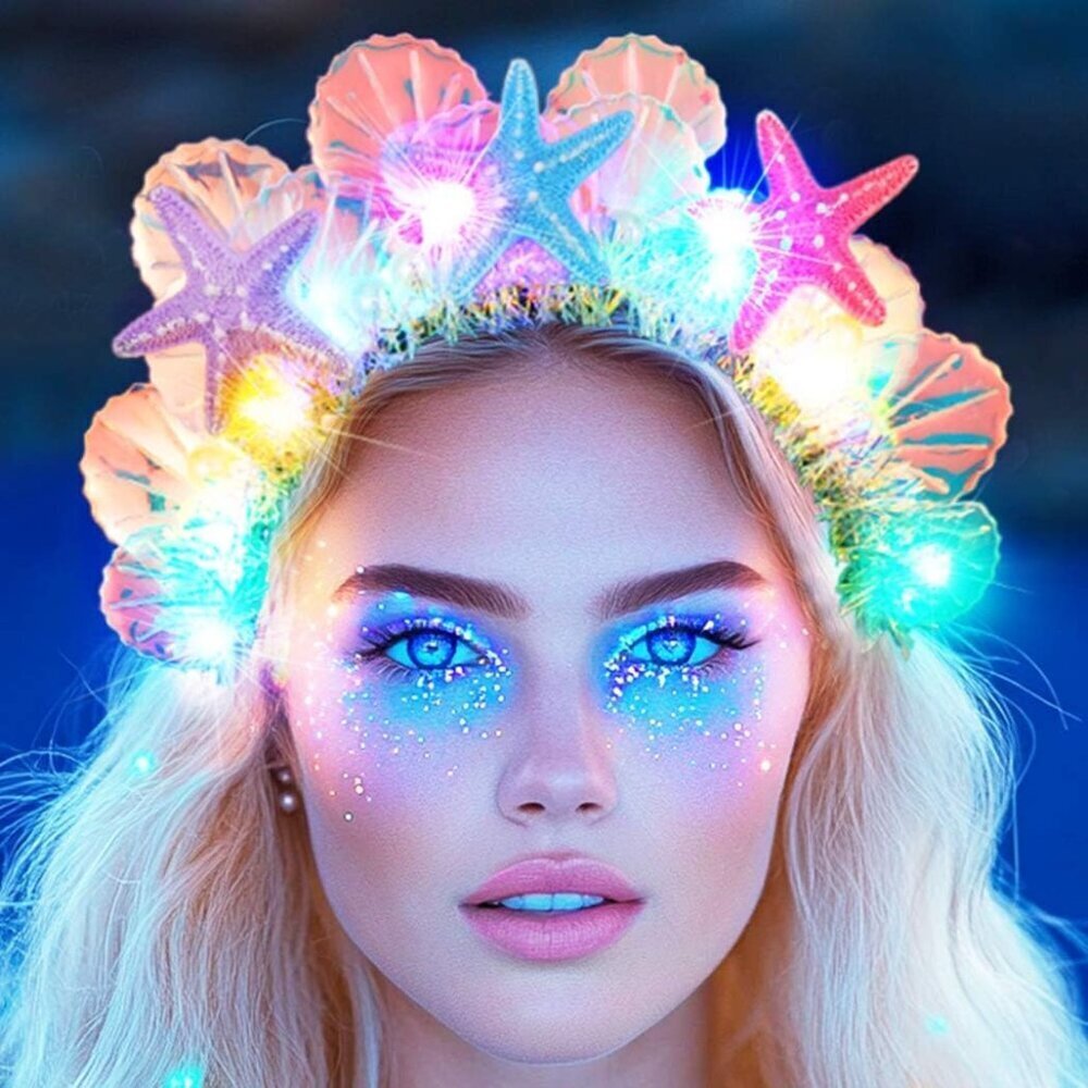Light Up Mermaid Headband LED Seashell Costume Hair Accessory for Women